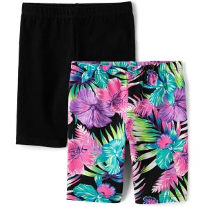 image:imageThe Childrens Place Girls Solid Bike ShortsBlack Floral 2pack