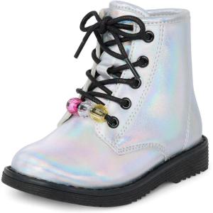image:imageThe Childrens Place Baby Girls Baby Girls and Toddler Lace Up Combat BootsMetallic Silver