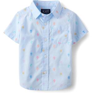image:imageThe Childrens Place Baby Boys and Toddler Poplin Short Sleeve Button Down ShirtEaster Egg Geometric Print