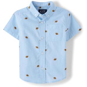 image:imageThe Childrens Place Baby Boys and Toddler Poplin Short Sleeve Button Down ShirtFootball Print