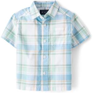 image:imageThe Childrens Place Baby Boys and Toddler Poplin Short Sleeve Button Down ShirtMint Plaid