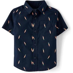 image:imageThe Childrens Place Baby Boys and Toddler Poplin Short Sleeve Button Down ShirtNavy Carrots