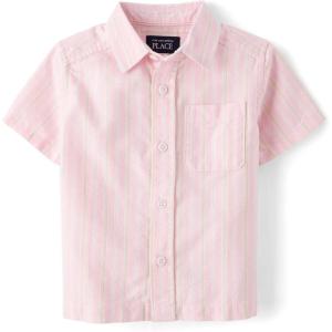 image:imageThe Childrens Place Baby Boys and Toddler Poplin Short Sleeve Button Down ShirtPink Stripes