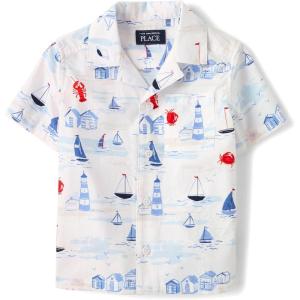 image:imageThe Childrens Place Baby Boys and Toddler Poplin Short Sleeve Button Down ShirtSailboats