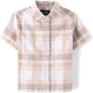 image:imageThe Childrens Place Baby Boys and Toddler Poplin Short Sleeve Button Down ShirtSandy Plaid