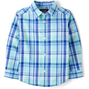 image:imageThe Childrens PlaceBaby Boysand Toddler Poplin Long Sleeve Button Down ShirtMellow Aqua Plaid18 Months24 Months