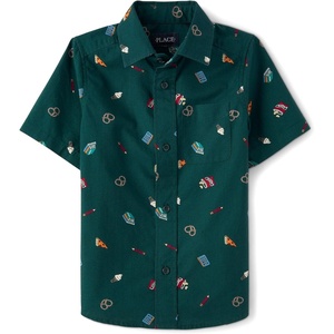 image:imageThe Childrens Place Boys Short Sleeve Poplin Button Down ShirtBalt Green Food