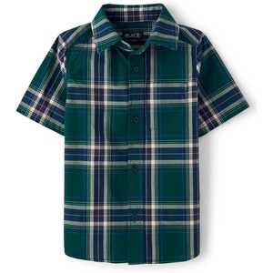 image:imageThe Childrens Place Boys Short Sleeve Poplin Button Down ShirtBalt Green Plaid