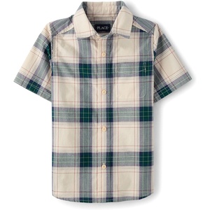 image:imageThe Childrens Place Boys Short Sleeve Poplin Button Down ShirtHaystack Plaid