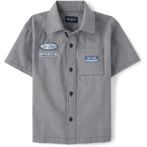 image:imageThe Childrens Place Boys Short Sleeve Poplin Button Down ShirtMotoroil