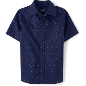 image:imageThe Childrens Place Boys Short Sleeve Poplin Button Down ShirtVermillion