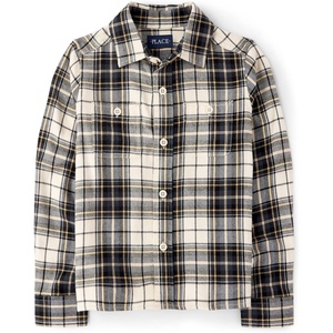 image:imageThe Childrens Place Boys Long Sleeve Plaid Flannel Button Up ShirtBlackWhite