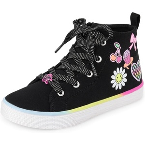 image:imageThe Childrens Place Girls Casual Lace Up Hi Top SneakersBlack Doodle