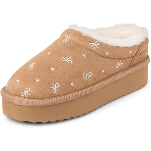 image:imageThe Childrens Place Girls Girls IndoorOutdoor Comfy Slip on Platform Shoes Faux Fur LinedTan Bows