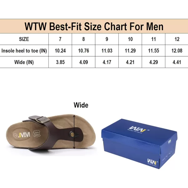WTW Men's Cork Footbed Sandals - Comfortable Slip on Beach Slides with Adjustable Metal Buckle Strap for Men, Causal Style