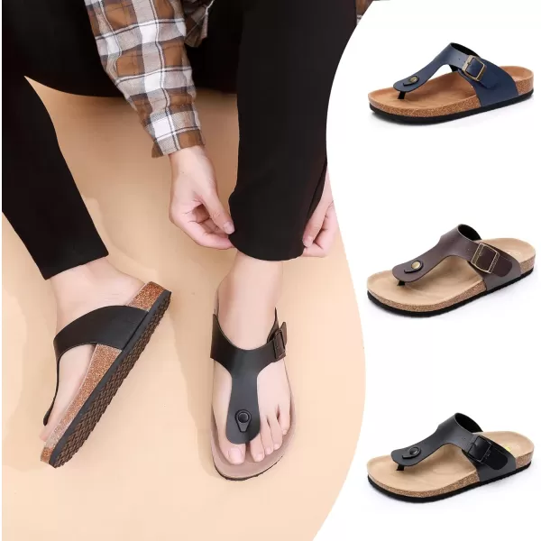 WTW Men's Cork Footbed Sandals - Comfortable Slip on Beach Slides with Adjustable Metal Buckle Strap for Men, Causal Style