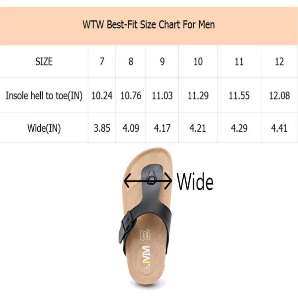 WTW Men's Cork Footbed Sandals - Comfortable Slip on Beach Slides with Adjustable Metal Buckle Strap for Men, Causal Style
