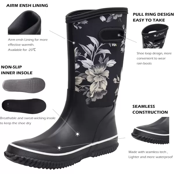 WTW Mid Calf Rain Boots for Women - Waterproof Insulated Neoprene Mud Boots Outdoor Hunting Garden Boots