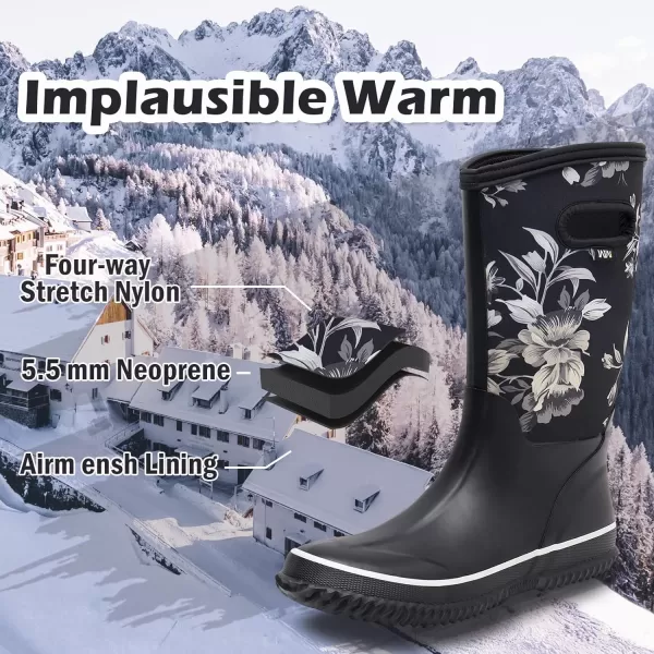 WTW Mid Calf Rain Boots for Women - Waterproof Insulated Neoprene Mud Boots Outdoor Hunting Garden Boots