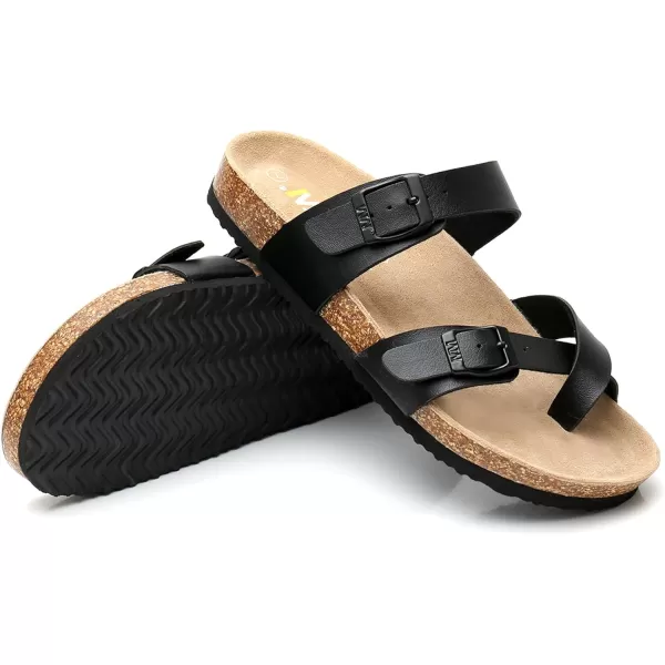 Women's Cork Footbed Sandals - Cow Suede Slide Sandals for Women Toe Loop with Adjustable Strap Buckle Open Toe Beach Sandals