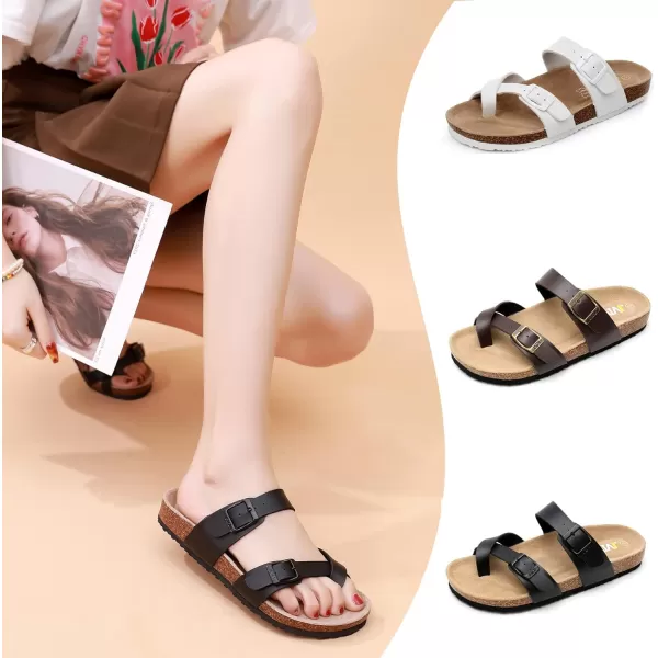 Women's Cork Footbed Sandals - Cow Suede Slide Sandals for Women Toe Loop with Adjustable Strap Buckle Open Toe Beach Sandals