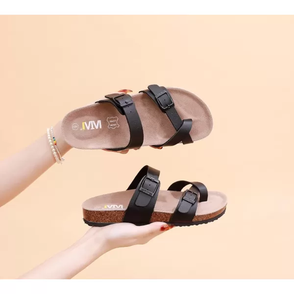Women's Cork Footbed Sandals - Cow Suede Slide Sandals for Women Toe Loop with Adjustable Strap Buckle Open Toe Beach Sandals