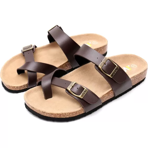 Women's Cork Footbed Sandals - Cow Suede Slide Sandals for Women Toe Loop with Adjustable Strap Buckle Open Toe Beach Sandals