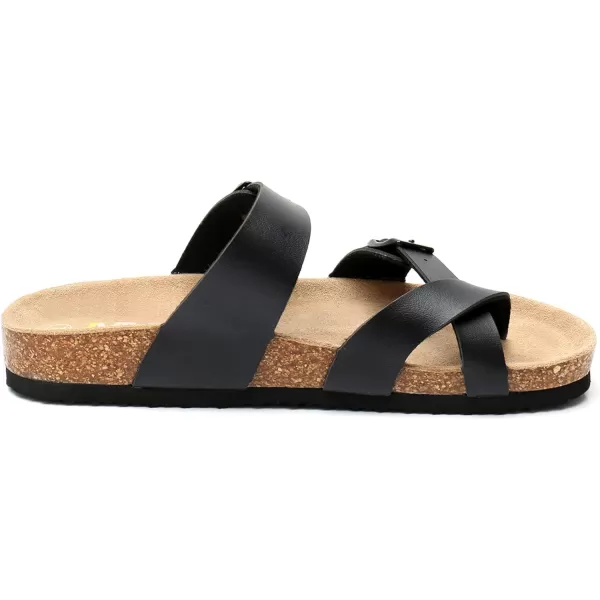 Women's Cork Footbed Sandals - Cow Suede Slide Sandals for Women Toe Loop with Adjustable Strap Buckle Open Toe Beach Sandals