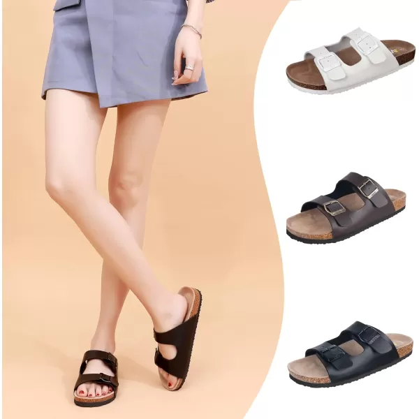 Women's Cork Footbed Sandals - Cow Suede Slide Sandals for Women with Adjustable Strap Buckle Open Toe Beach Sandals