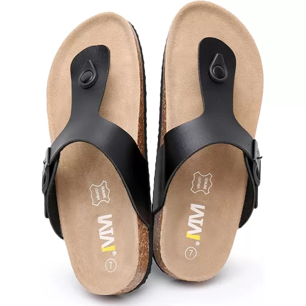 Women's Cork Thong Footbed Sandals - Cow Suede Slide Sandals for Women with Adjustable Strap Buckle Open Toe Beach Sandals