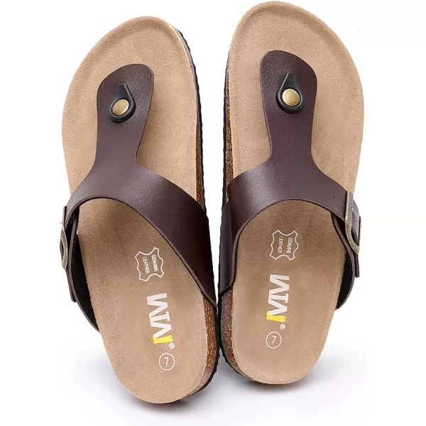Women's Cork Thong Footbed Sandals - Cow Suede Slide Sandals for Women with Adjustable Strap Buckle Open Toe Beach Sandals