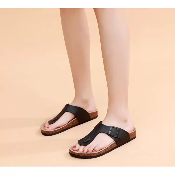 Women's Cork Thong Footbed Sandals - Cow Suede Slide Sandals for Women with Adjustable Strap Buckle Open Toe Beach Sandals