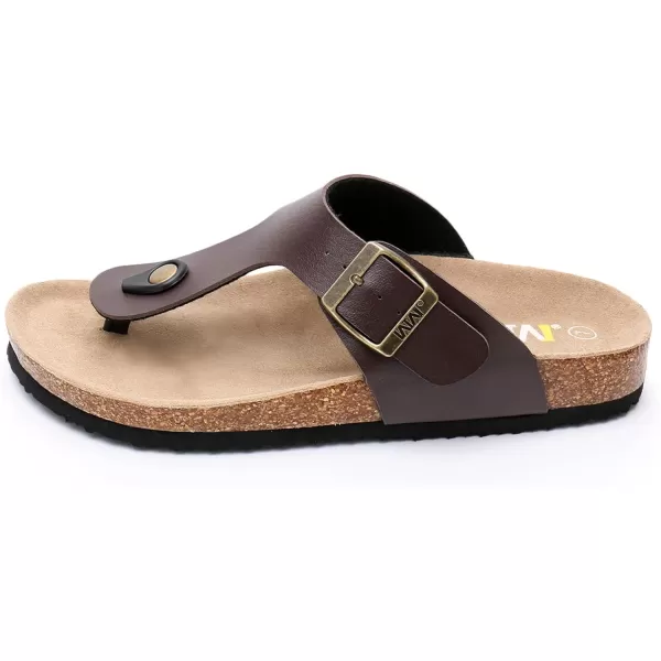 Women's Cork Thong Footbed Sandals - Cow Suede Slide Sandals for Women with Adjustable Strap Buckle Open Toe Beach Sandals