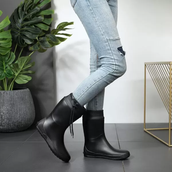 Women's Mid Calf Rain Boots Collar Muck Boots Ultra Lightweight Portable Garden Shoes