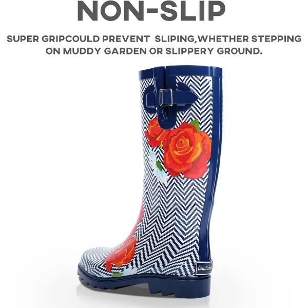 landchief Rain Boots for Women, Waterproof Ladies Tall Knee High Rubber boots,Comfort Garden Boots Anti-Slip Mid Heel Women Rain Shoes Outdoor