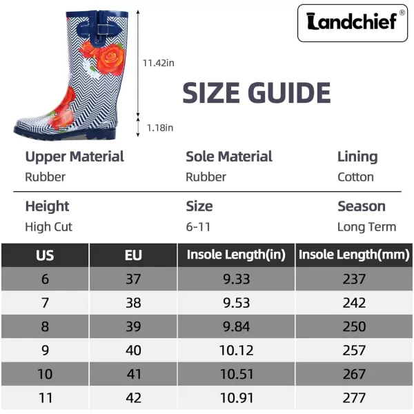 landchief Rain Boots for Women, Waterproof Ladies Tall Knee High Rubber boots,Comfort Garden Boots Anti-Slip Mid Heel Women Rain Shoes Outdoor