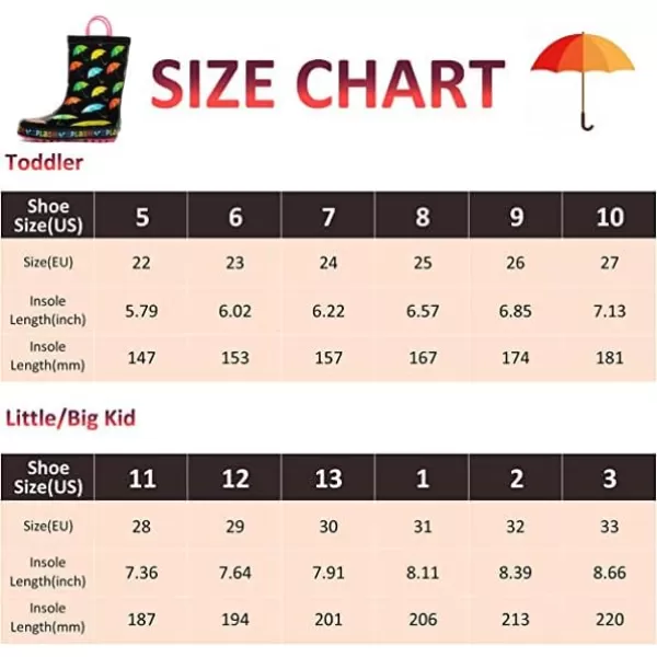 landchief Toddler Rain Boots, Kids Rain Boots Waterproof Rubber Boots for Girls and Boys with Fun Patterns and Easy-On Handles