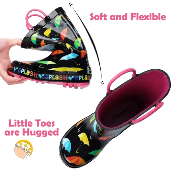 landchief Toddler Rain Boots, Kids Rain Boots Waterproof Rubber Boots for Girls and Boys with Fun Patterns and Easy-On Handles