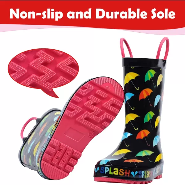 landchief Toddler Rain Boots, Kids Rain Boots Waterproof Rubber Boots for Girls and Boys with Fun Patterns and Easy-On Handles