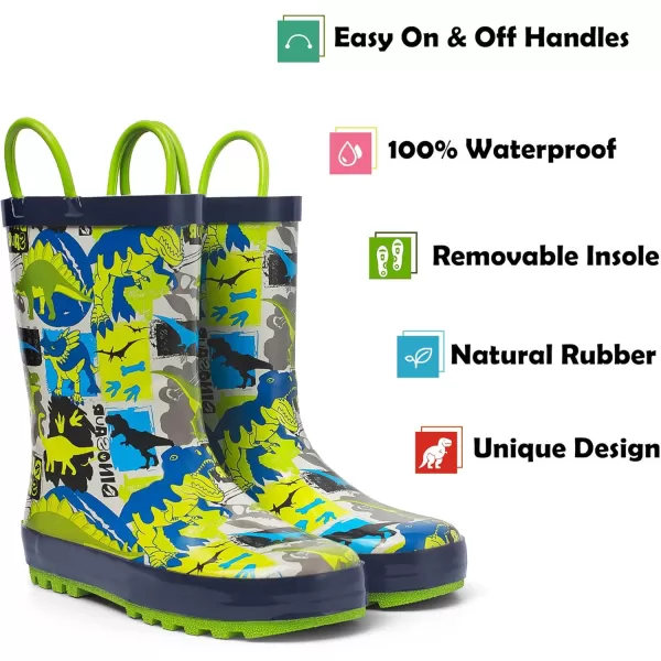landchief Toddler Rain Boots, Kids Rain Boots Waterproof Rubber Boots for Girls and Boys with Fun Patterns and Easy-On Handles