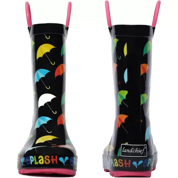 landchief Toddler Rain Boots, Kids Rain Boots Waterproof Rubber Boots for Girls and Boys with Fun Patterns and Easy-On Handles