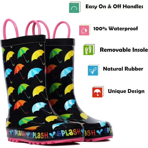 landchief Toddler Rain Boots, Kids Rain Boots Waterproof Rubber Boots for Girls and Boys with Fun Patterns and Easy-On Handles