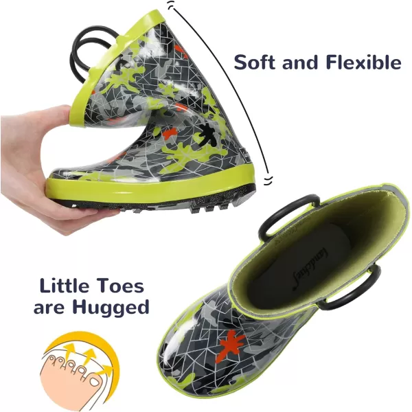 landchief Toddler Rain Boots, Kids Rain Boots Waterproof Rubber Boots for Girls and Boys with Fun Patterns and Easy-On Handles