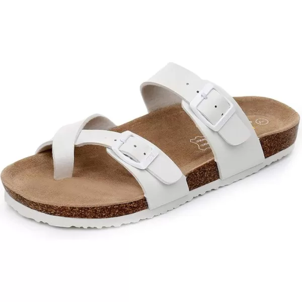Women's Cork Footbed Sandals - Cow Suede Slide Sandals for Women Toe Loop with Adjustable Strap Buckle Open Toe Beach Sandals