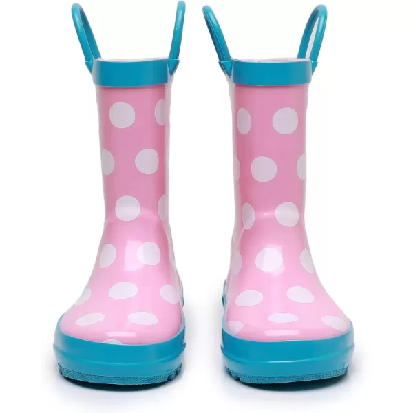imageWTW Toddler and Kids Rain Boots with EasyOn Handles UnisexChild Waterproof Rubber Rain Boots in Fun Patterns for Girls and Boys ToddlerLittle KidBig KidDots