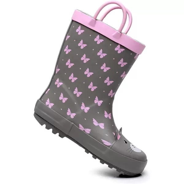 imageWTW Toddler and Kids Rain Boots with EasyOn Handles UnisexChild Waterproof Rubber Rain Boots in Fun Patterns for Girls and Boys ToddlerLittle KidBig KidCat
