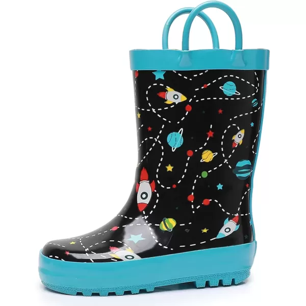 imageWTW Toddler and Kids Rain Boots with EasyOn Handles UnisexChild Waterproof Rubber Rain Boots in Fun Patterns for Girls and Boys ToddlerLittle KidBig KidSpace