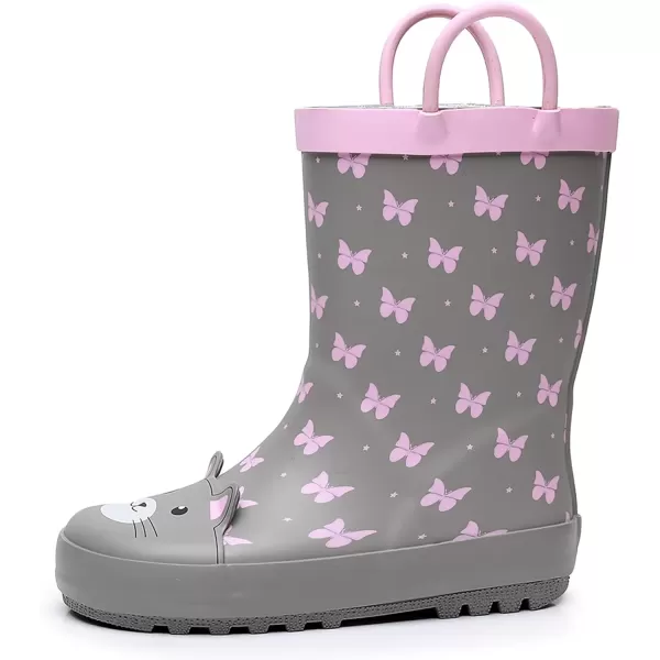 imageWTW Toddler and Kids Rain Boots with EasyOn Handles UnisexChild Waterproof Rubber Rain Boots in Fun Patterns for Girls and Boys ToddlerLittle KidBig KidCat