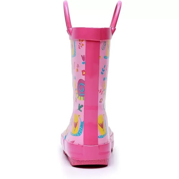 imageWTW Toddler and Kids Rain Boots with EasyOn Handles UnisexChild Waterproof Rubber Rain Boots in Fun Patterns for Girls and Boys ToddlerLittle KidBig KidSnails