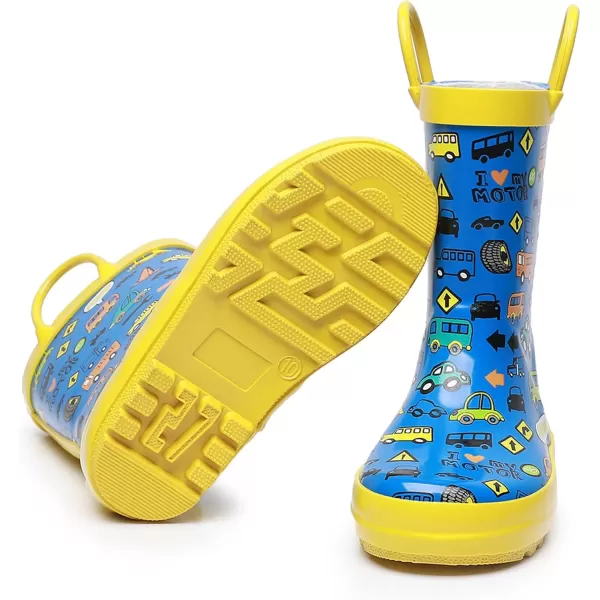 imageWTW Toddler and Kids Rain Boots with EasyOn Handles UnisexChild Waterproof Rubber Rain Boots in Fun Patterns for Girls and Boys ToddlerLittle KidBig KidMulti Cars